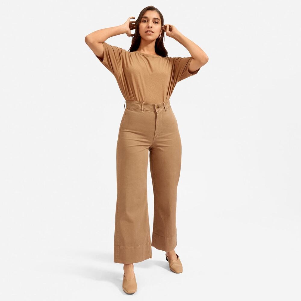 Everlane The Lightweight Wide-Leg Crop Chino Brown Base - Size 2
